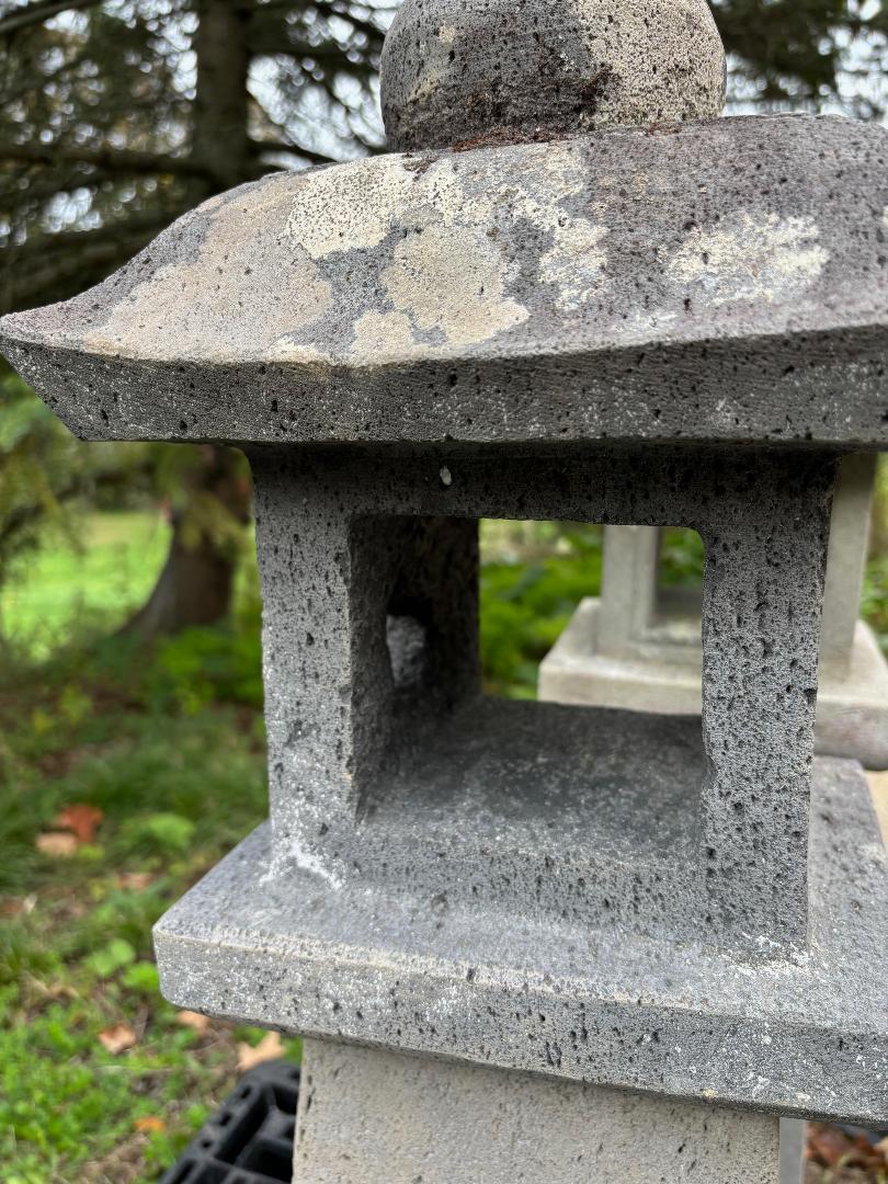 Japanese Pair Antique Stone Sun And Moon Pathway Lanterns, 28 Inches 4