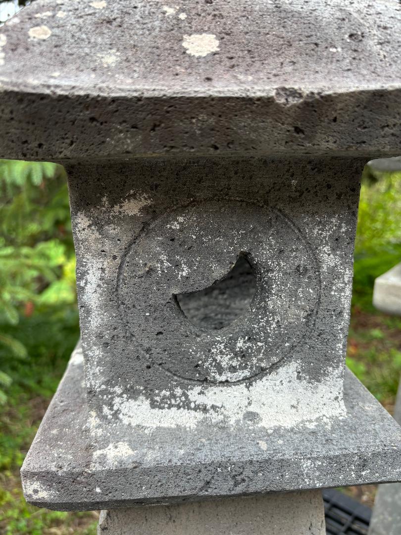 Japanese Pair Antique Stone Sun And Moon Pathway Lanterns, 28 Inches 3