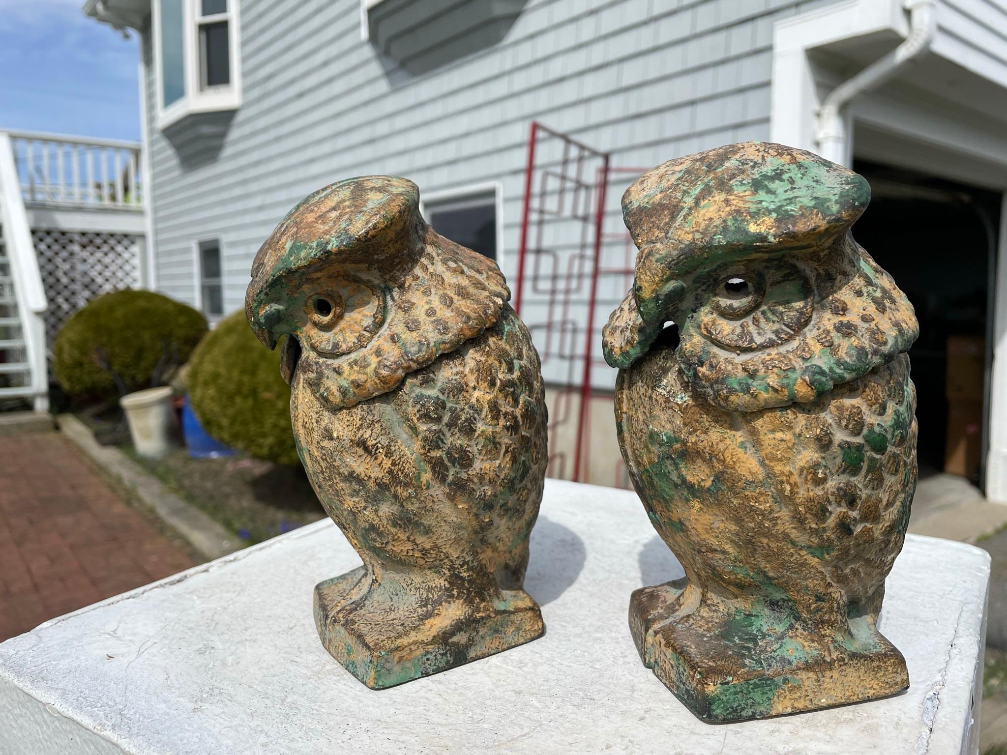 Japanese Pair Antique Tall Gilt Standing Owl Lighting Lanterns 1