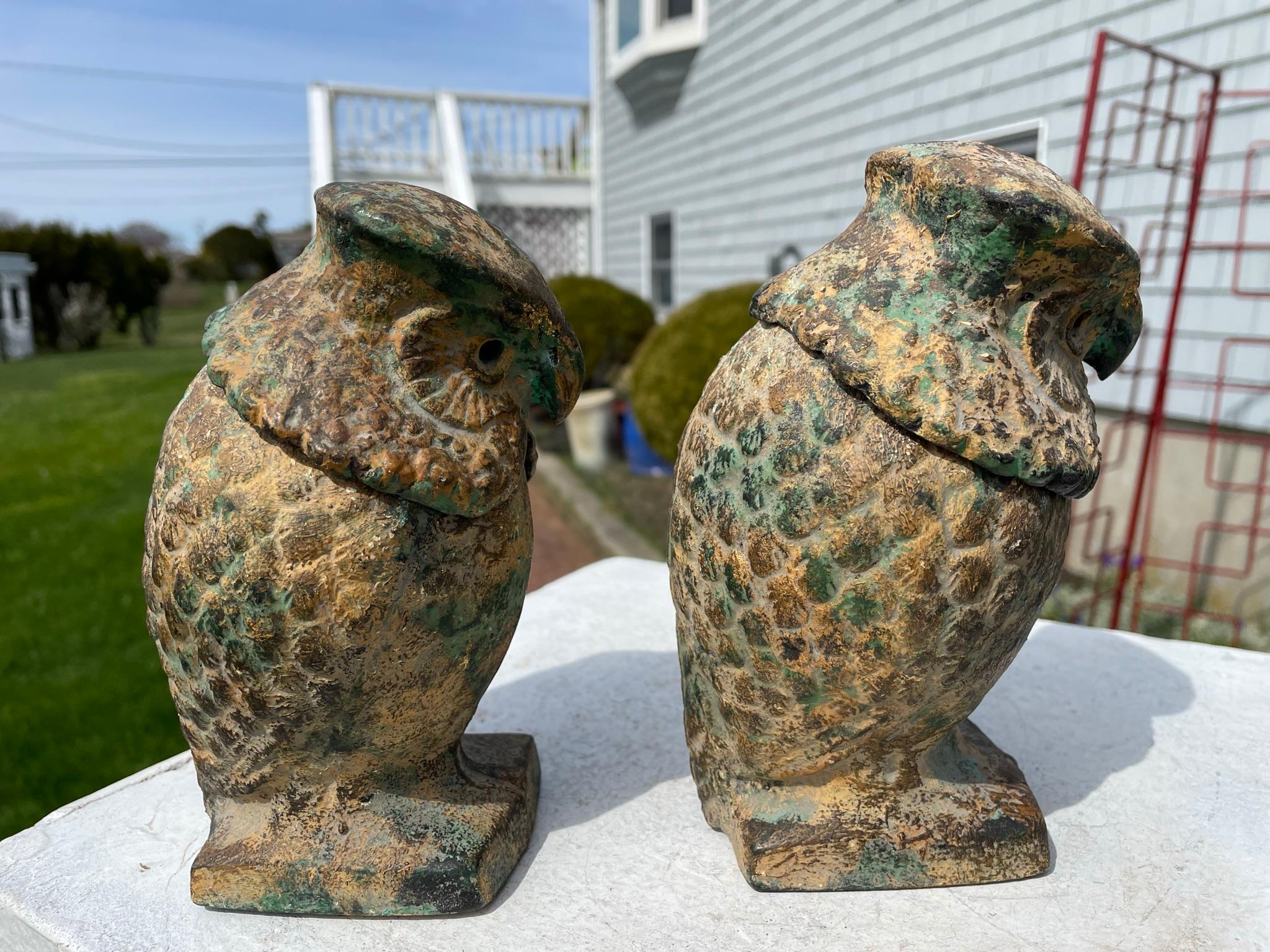 Japanese Pair Antique Tall Gilt Standing Owl Lighting Lanterns 3