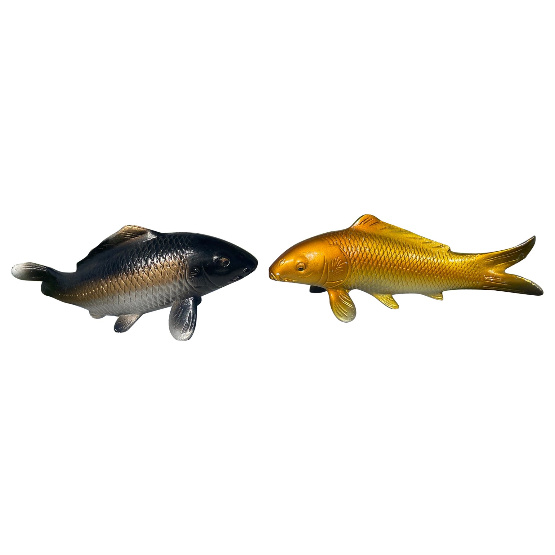 Japanese Pair Brilliant Color Cast Bronze Koi