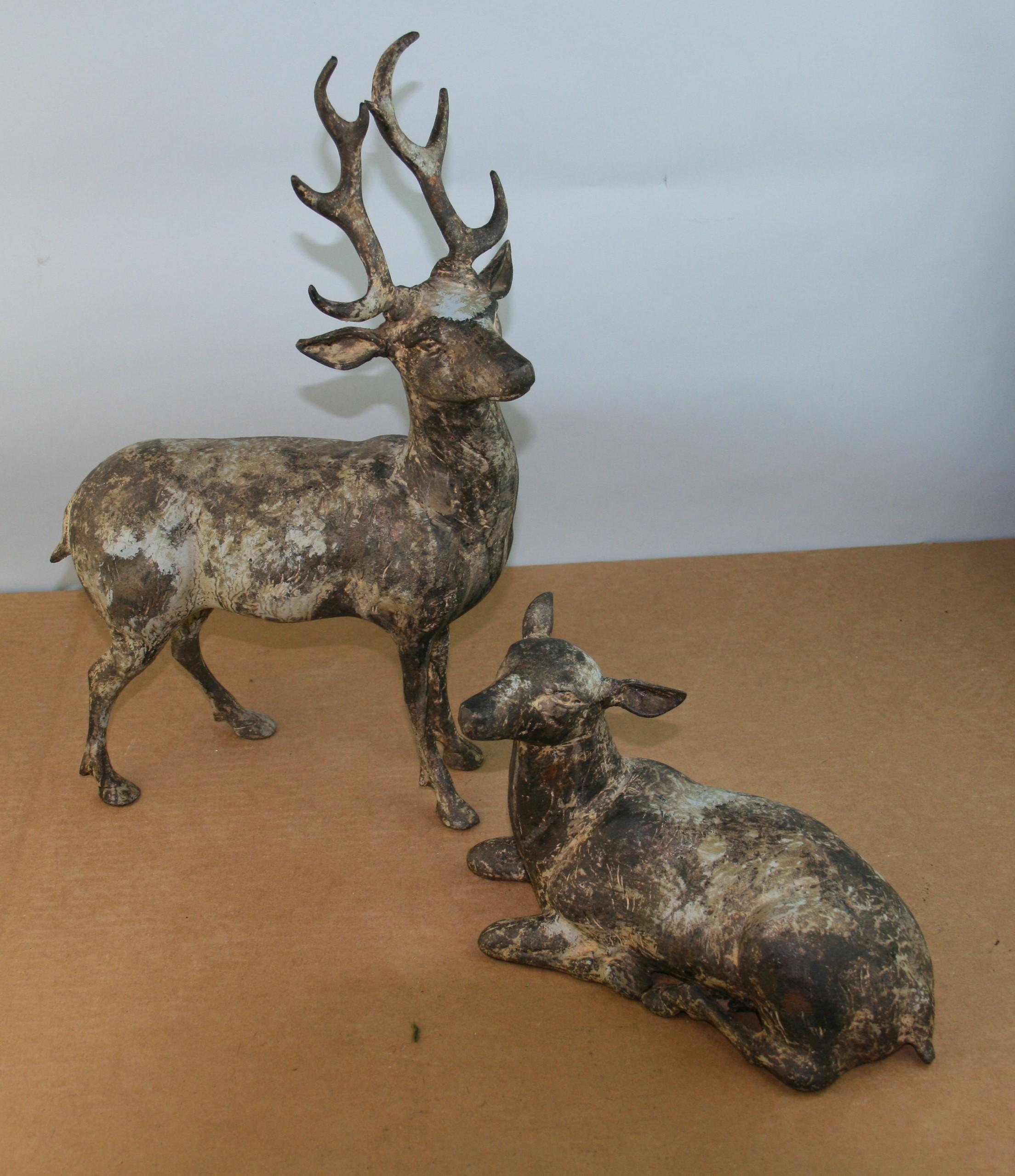 Japanese pair of hand cast iron deer garden ornaments.
Large 6 x 12.5 x 18