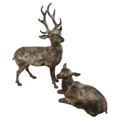 Used Japanese Pair   Large Deer Garden Sculptures