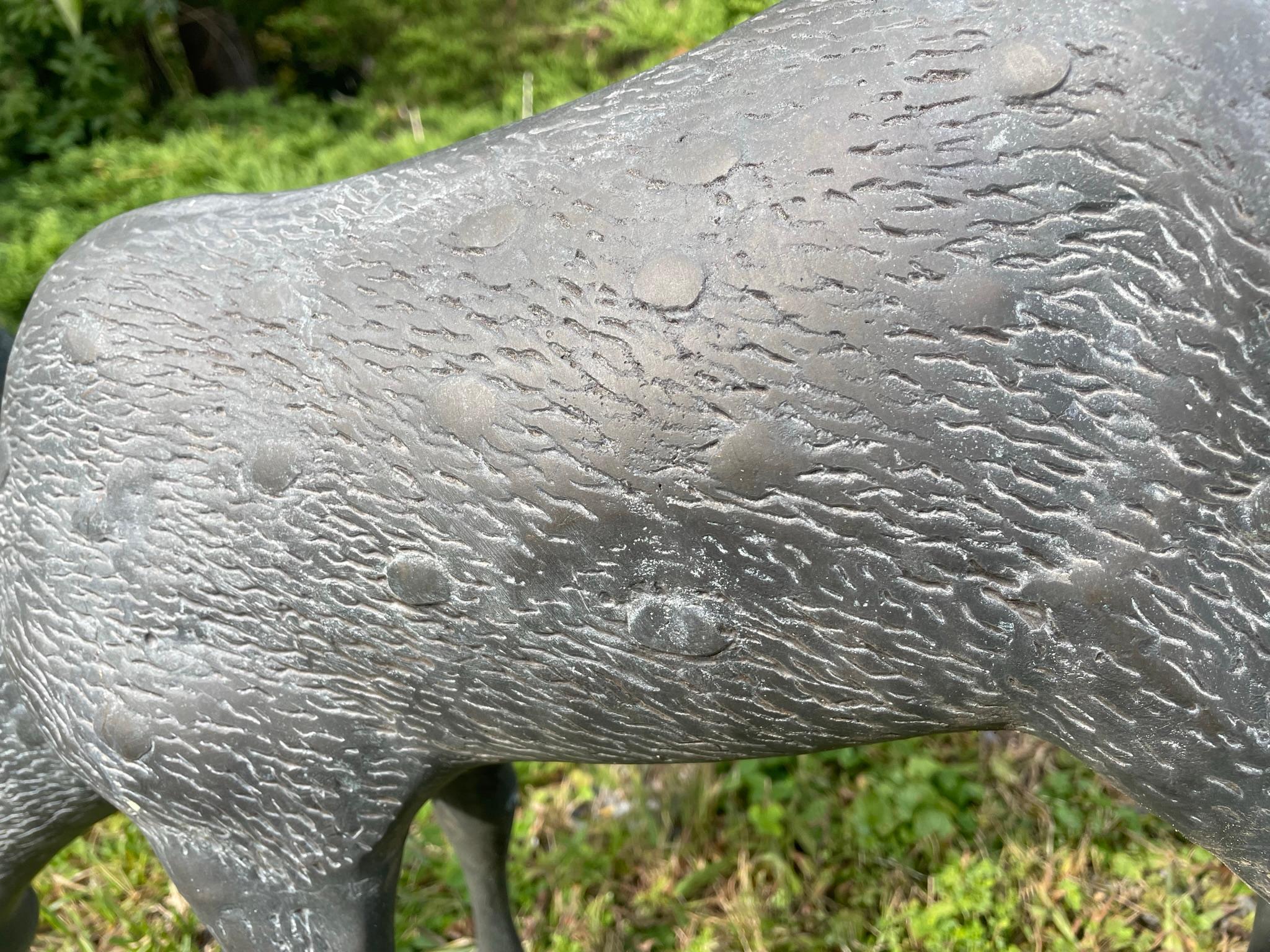  Japanese Pair Fine Bronze Spotted Garden Deer Sculptures For Sale 5