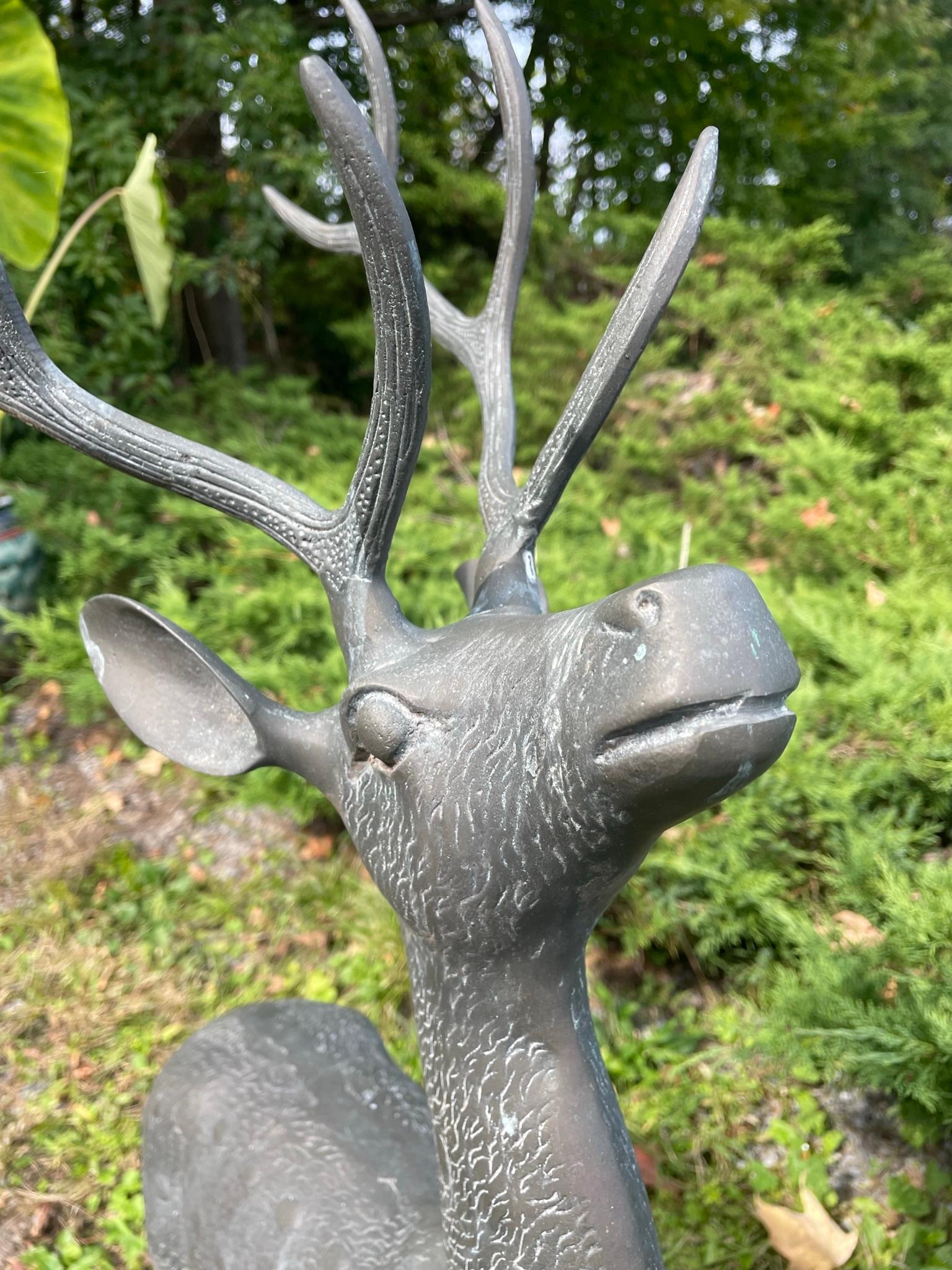 Japanese Pair Fine Bronze Spotted Garden Deer Sculptures For Sale 7