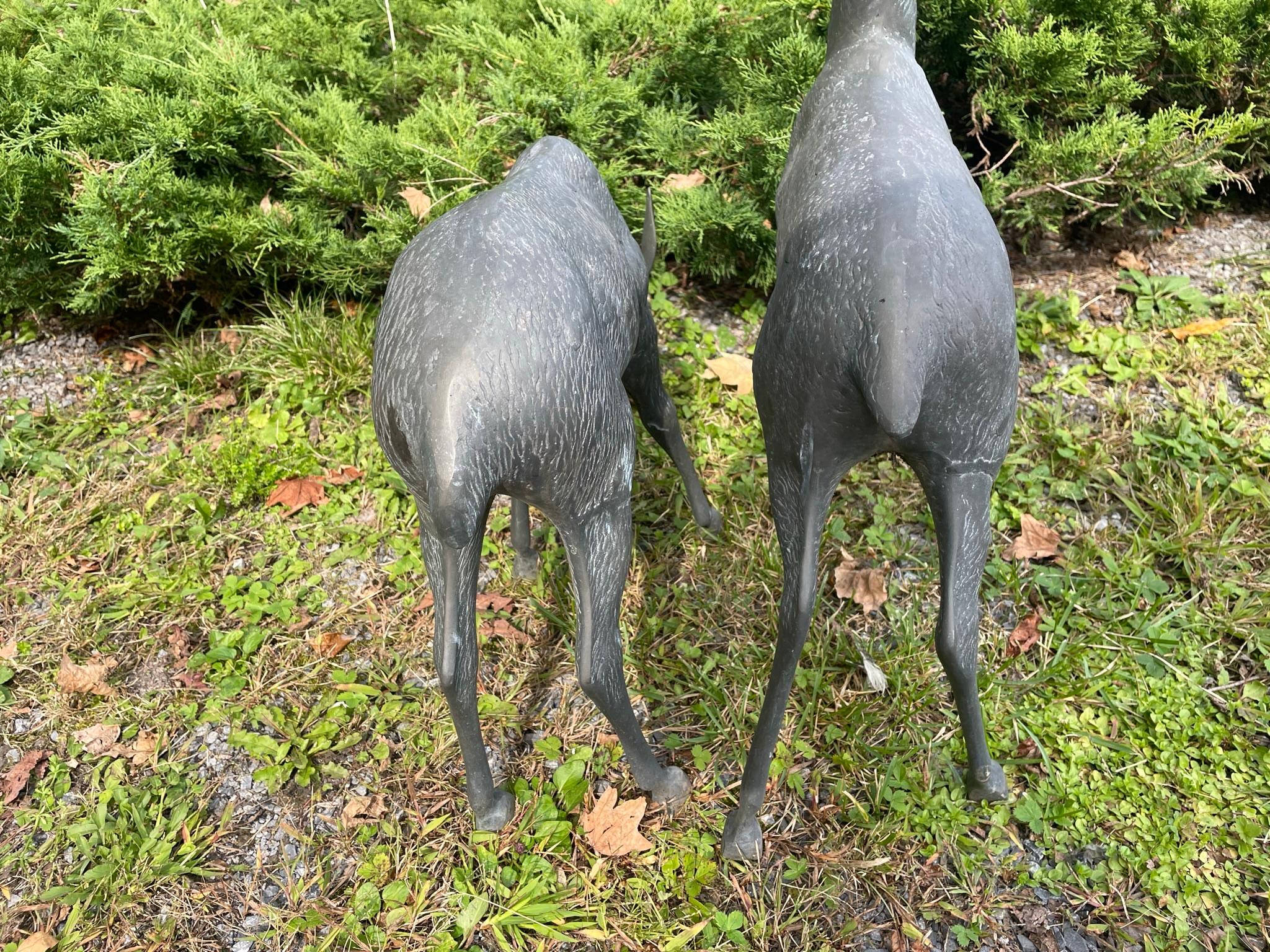  Japanese Pair Fine Bronze Spotted Garden Deer Sculptures For Sale 9