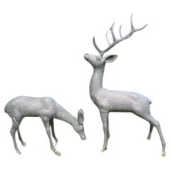  Japanese Pair Fine Bronze Spotted Garden Deer Sculptures
