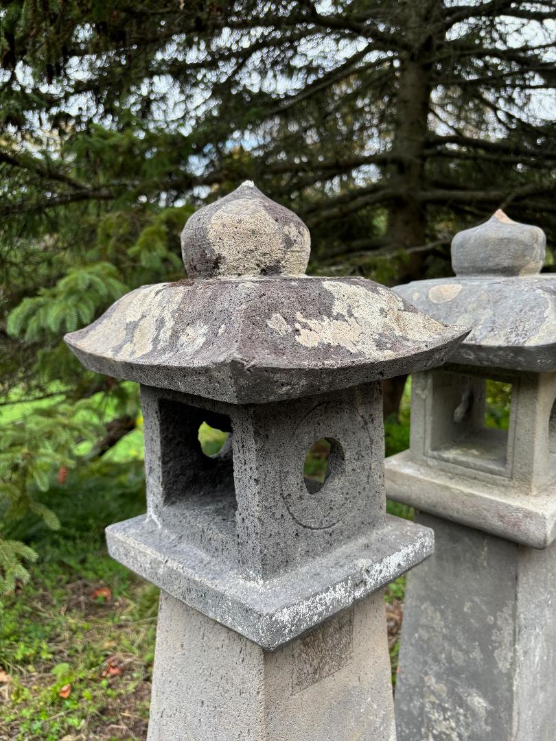 Japanese Pair Fine Tall Antique Stone Pathway Lanterns  5