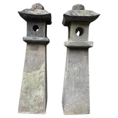 Japanese Pair Fine Tall Antique Stone Pathway Lanterns
