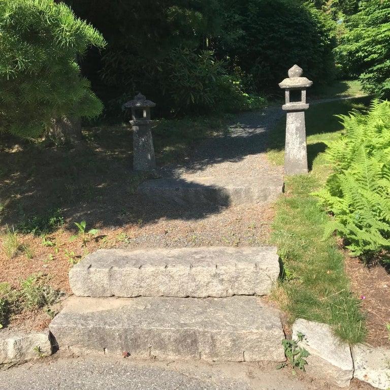 Japanese Pair Fine Tall Antique Stone Sun And Moon  Pathway Lanterns  12