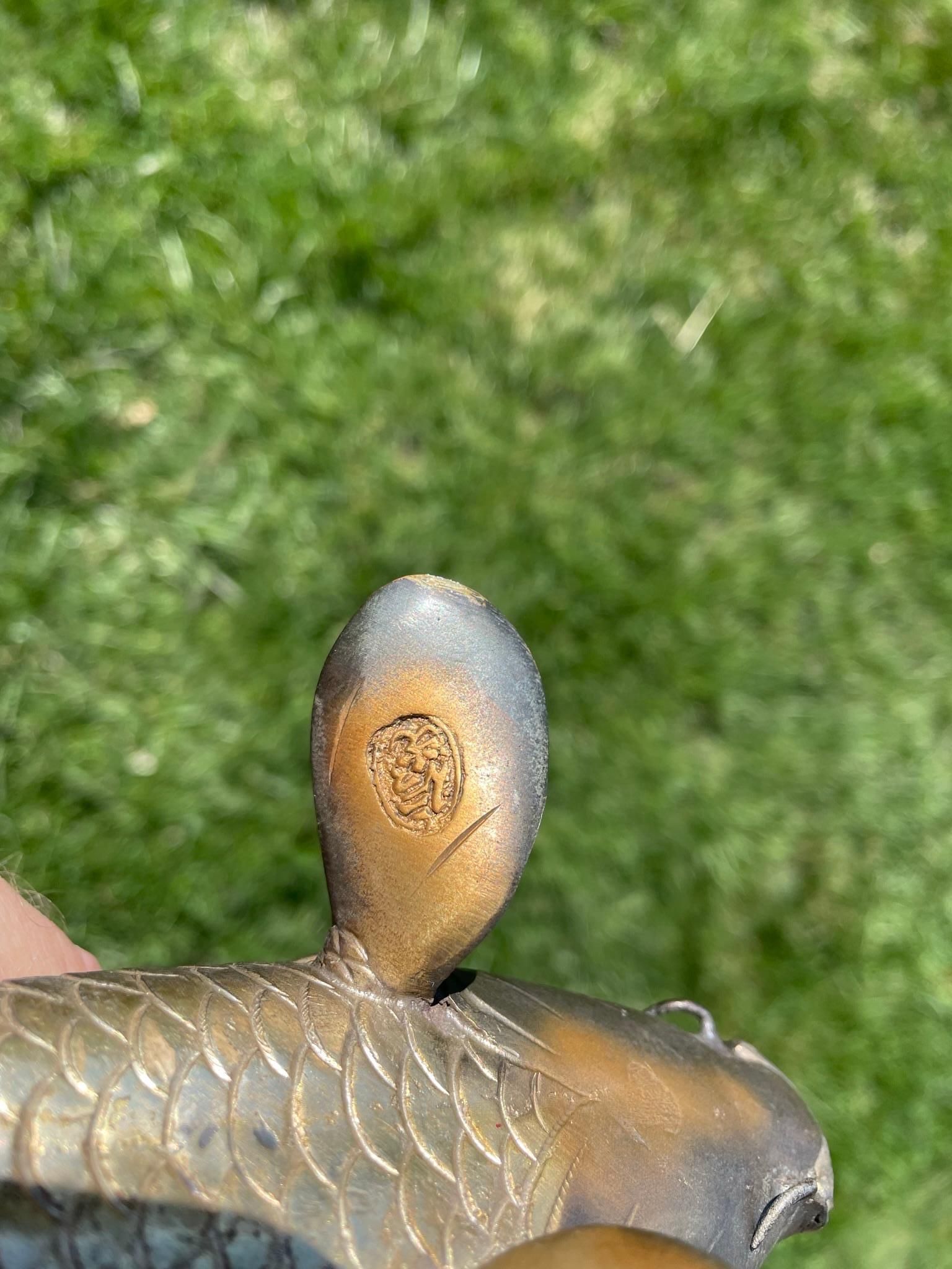 Japanese Pair Finely Cast Bronze Koi, Signed 13