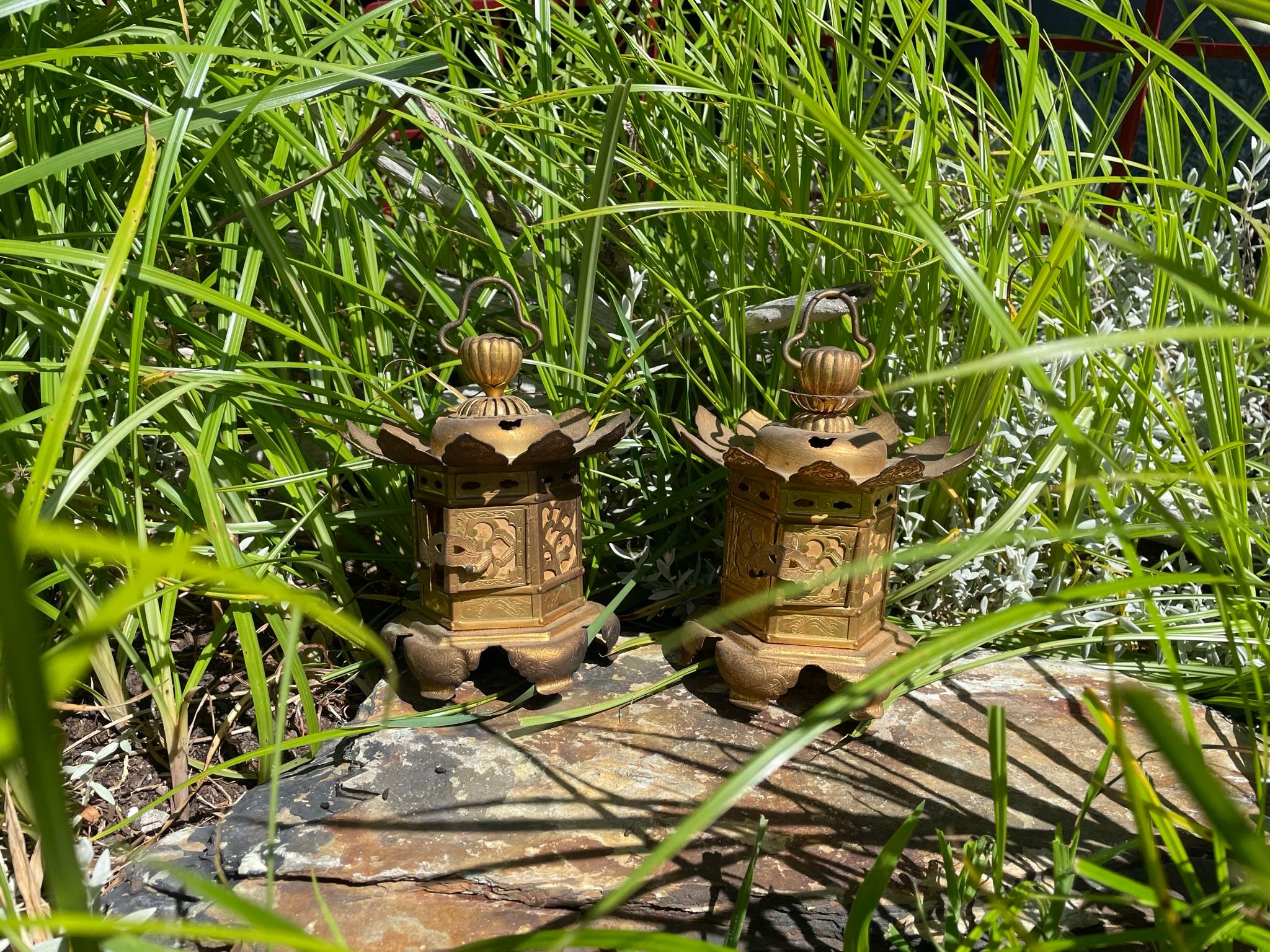 Bronze Japanese Pair Gilt Gold 