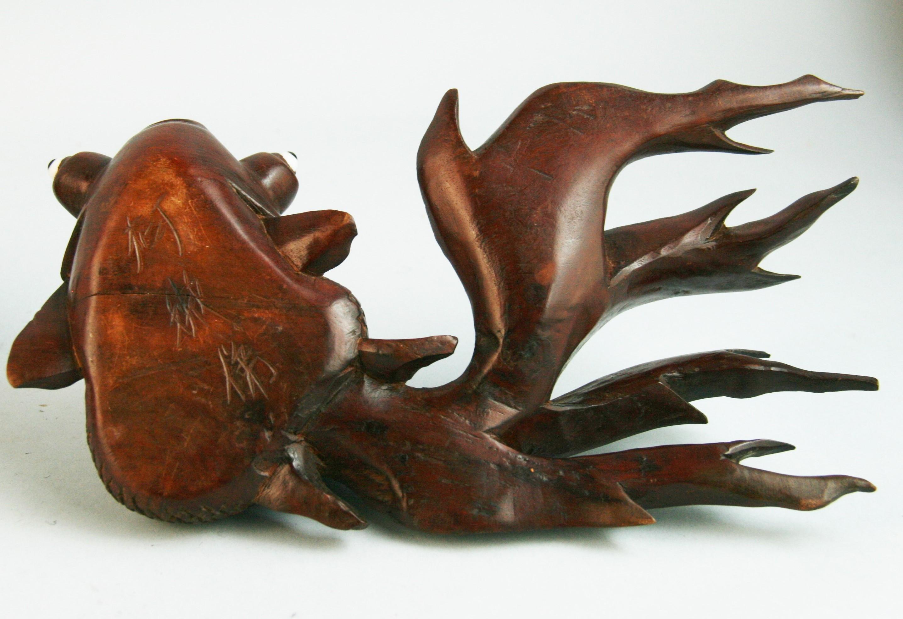 Japanese Pair Hand Carved Wood Koi Fish Signed For Sale 3