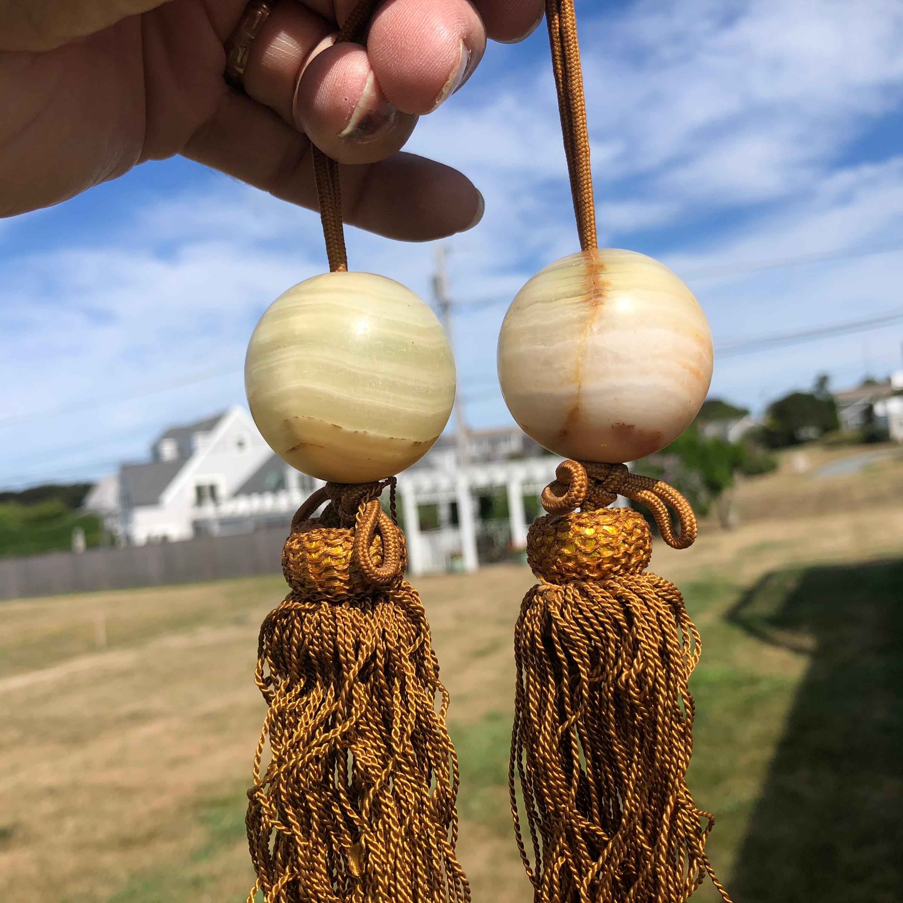 Japanese Pair of Handcrafted Agate Fuchin Scroll Weights Gorgeous Cords 2