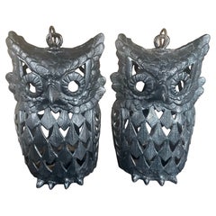 Japanese Pair Massive Antique over Sized "Owl" Lighting Lanterns