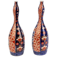 Japanese Pair of Meiji Double Gourd Imari Bottle Shaped Vases