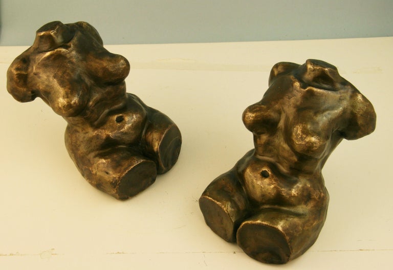 Japanese pair hand cast bronze nude figures initialed on bottom S R.