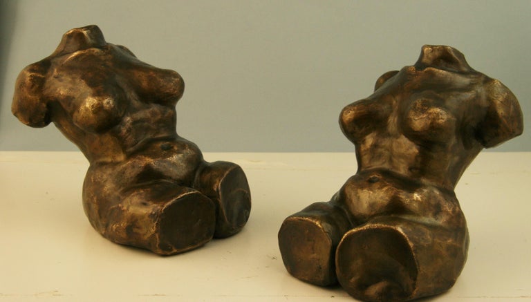 French  Pair of Bronze Nude Sculptures/Bookends 1920's In Good Condition For Sale In Douglas Manor, NY
