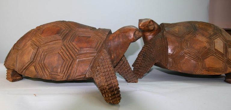 Japanese Pair of Life Size Carved Wood Turtles For Sale 6
