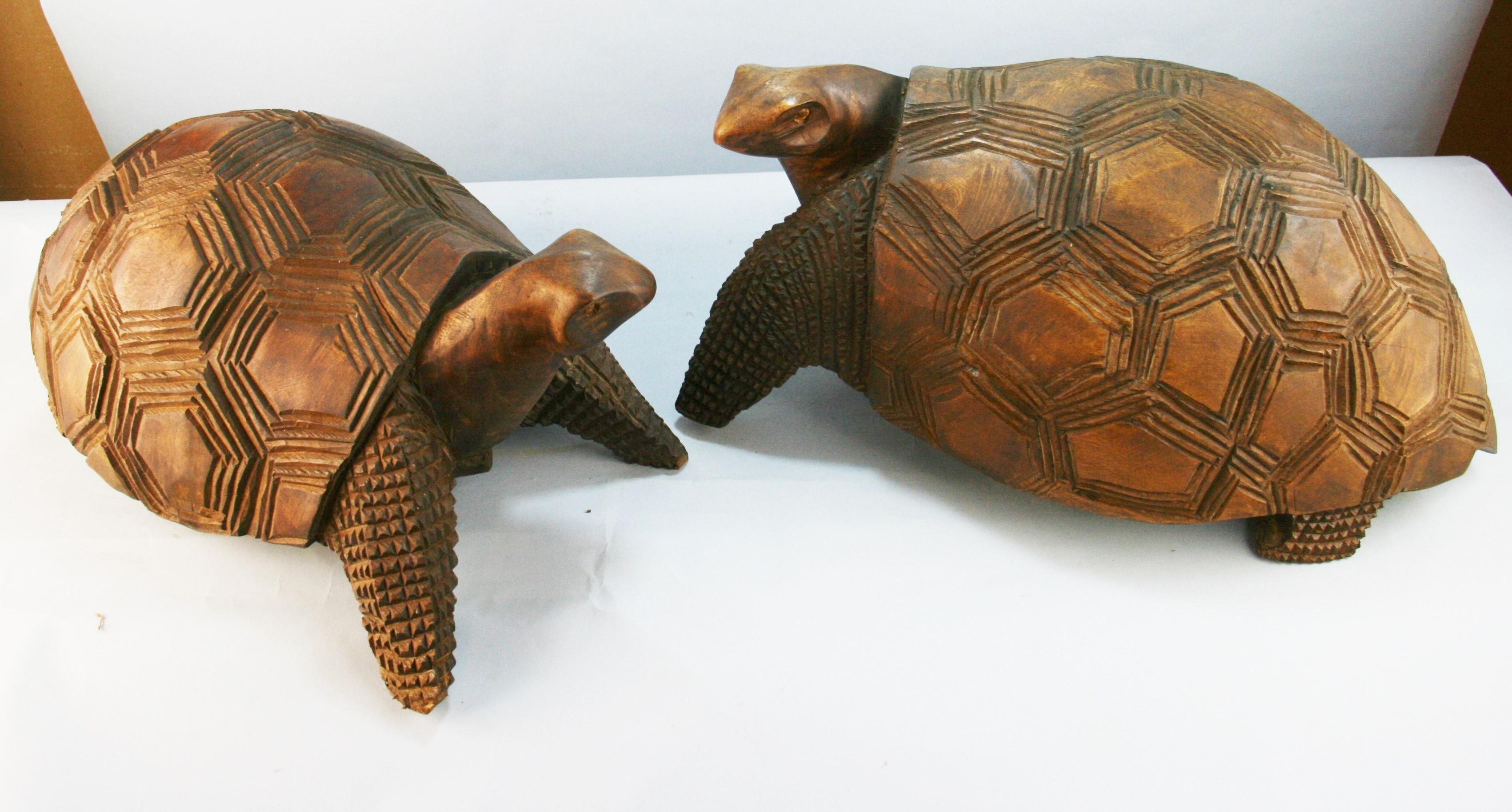 Japanese hand carved wood life size turtles
small 12x19x10