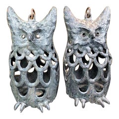 Vintage Japanese Pair of Old "Owl" Lighting Lanterns