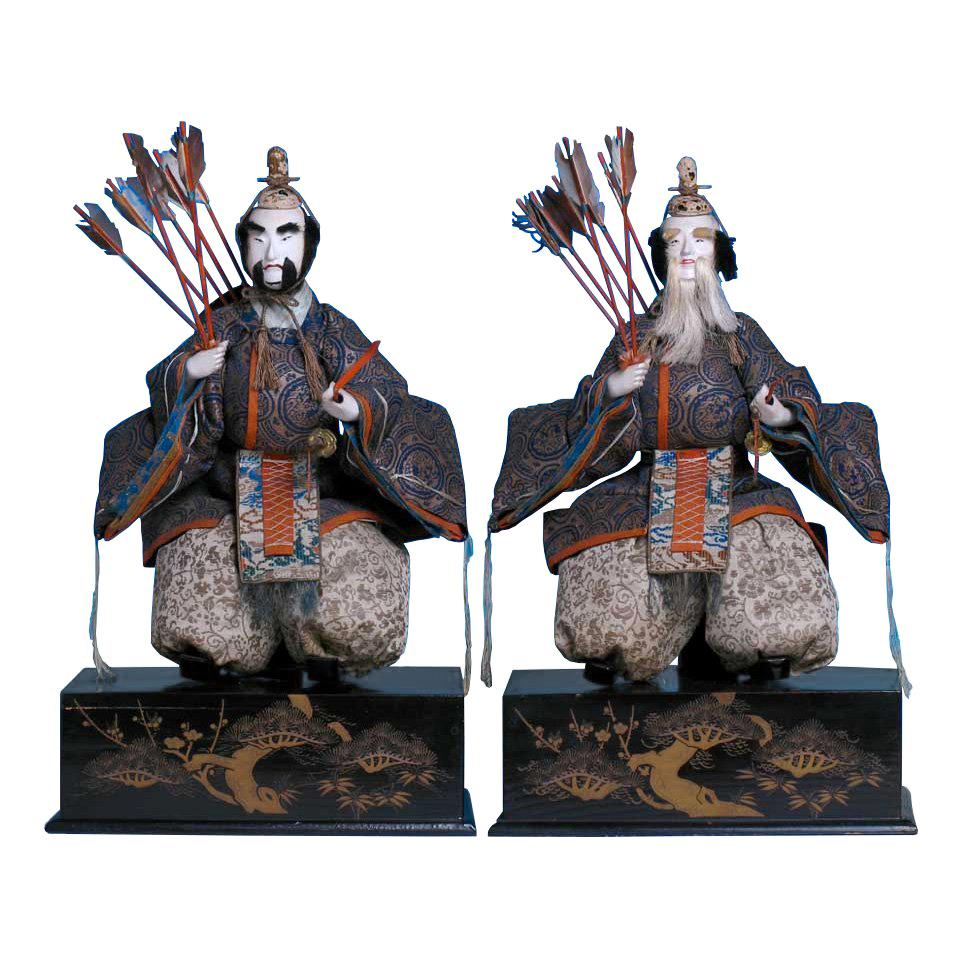 Japanese Pair of Seated Minister Dolls, Hina Ningyo, House of Takeda, Edo For Sale