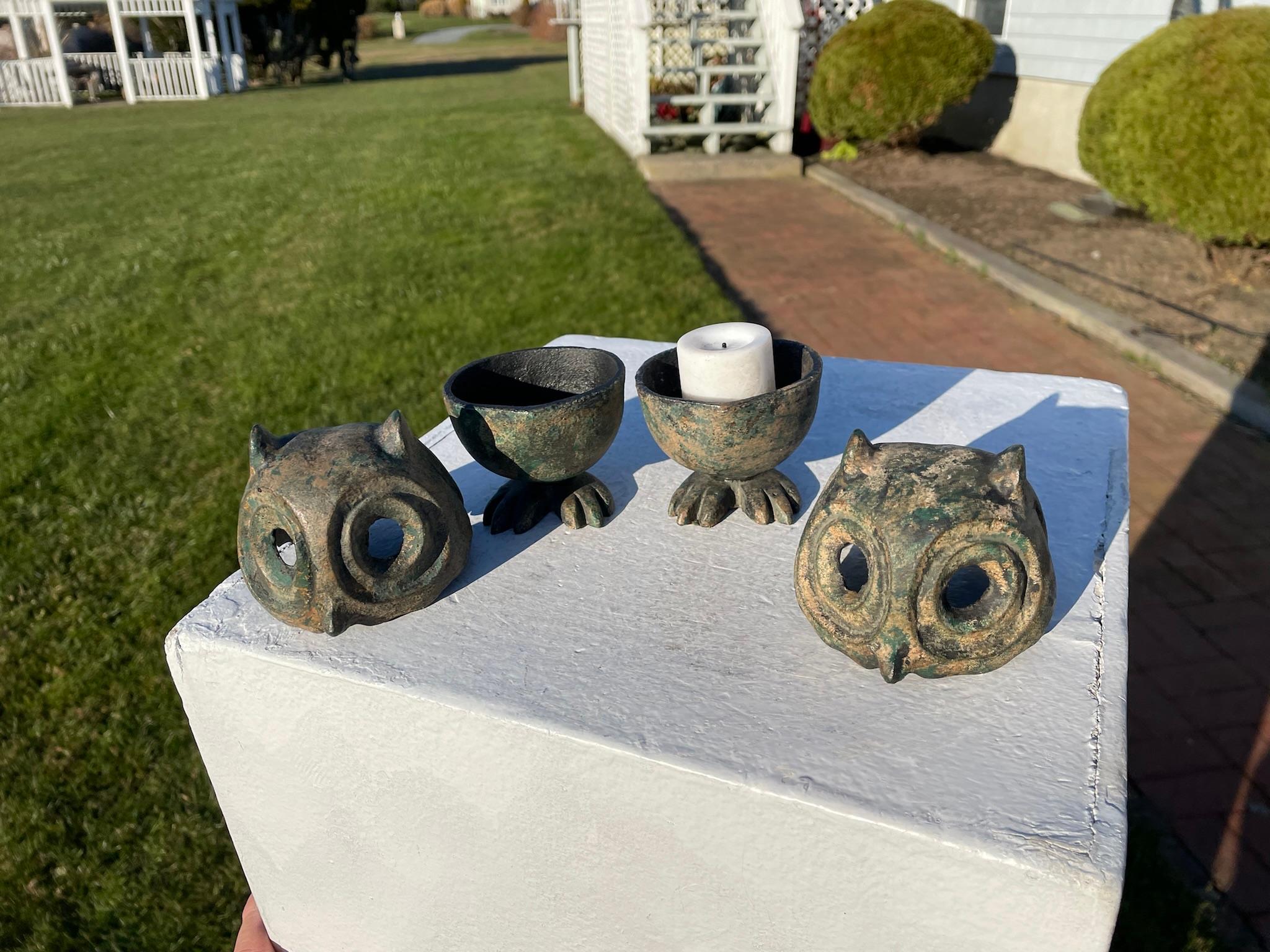 Hand-Crafted Japanese Pair Old Big Feet Owl  Lighting Lanterns