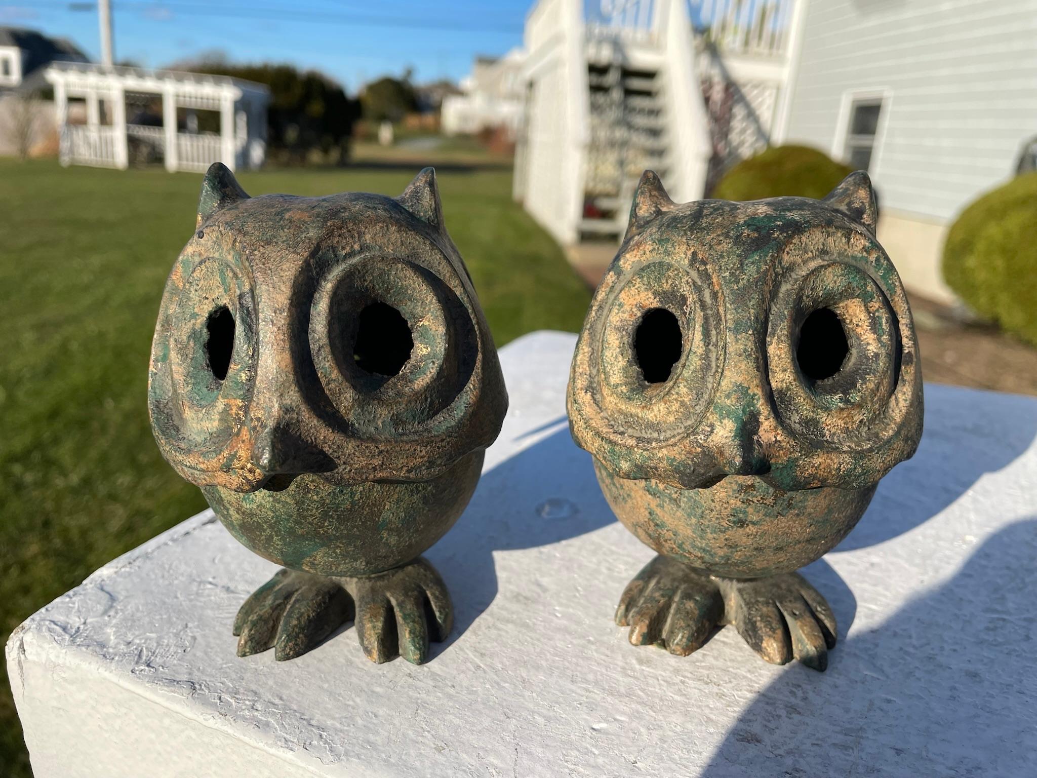 20th Century Japanese Pair Old Big Feet Owl  Lighting Lanterns