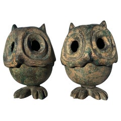Japanese Pair Old Big Feet Owl  Lighting Lanterns