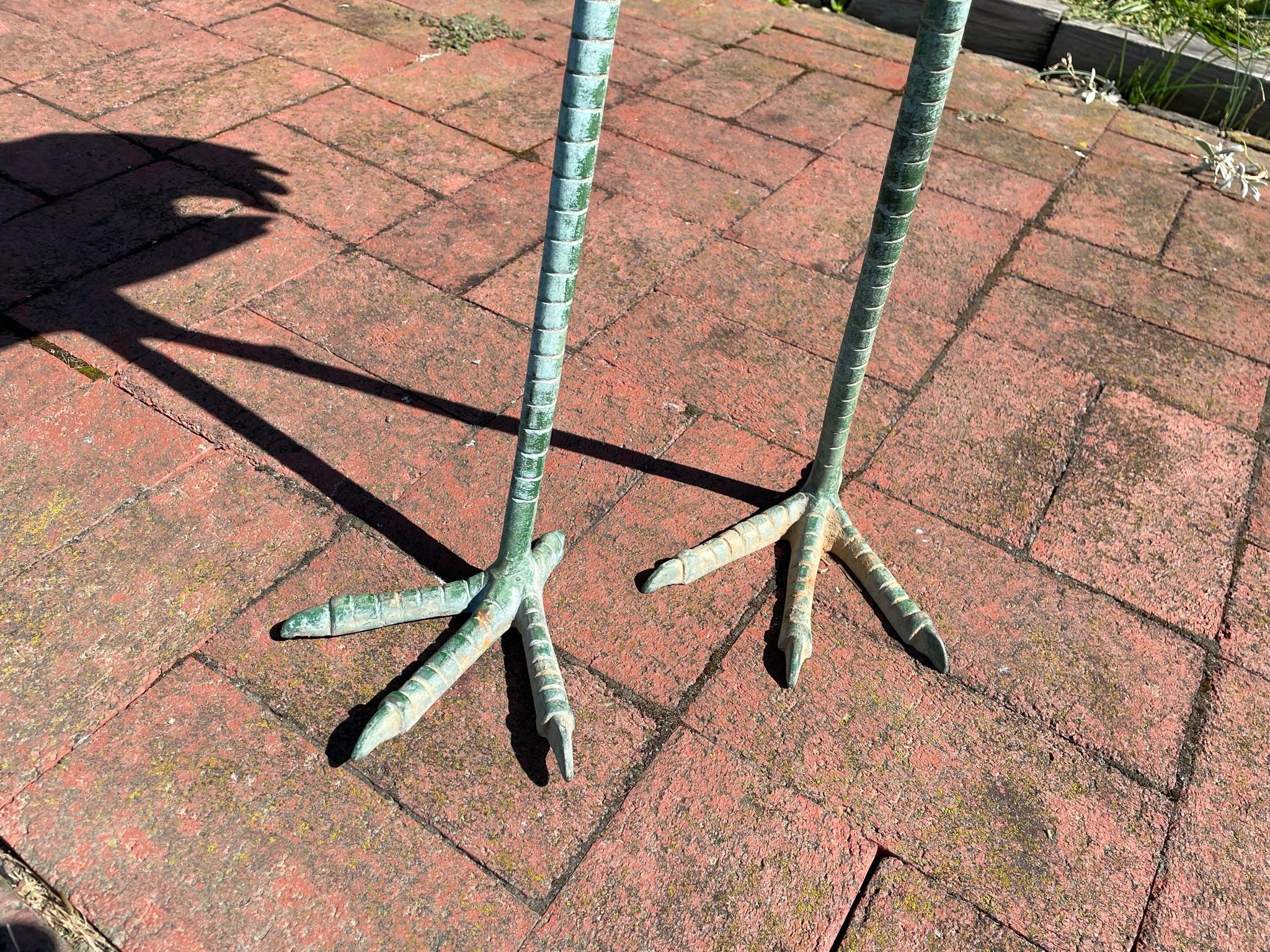 Japanese Pair Old Bronze Hand Cast Garden Cranes 10