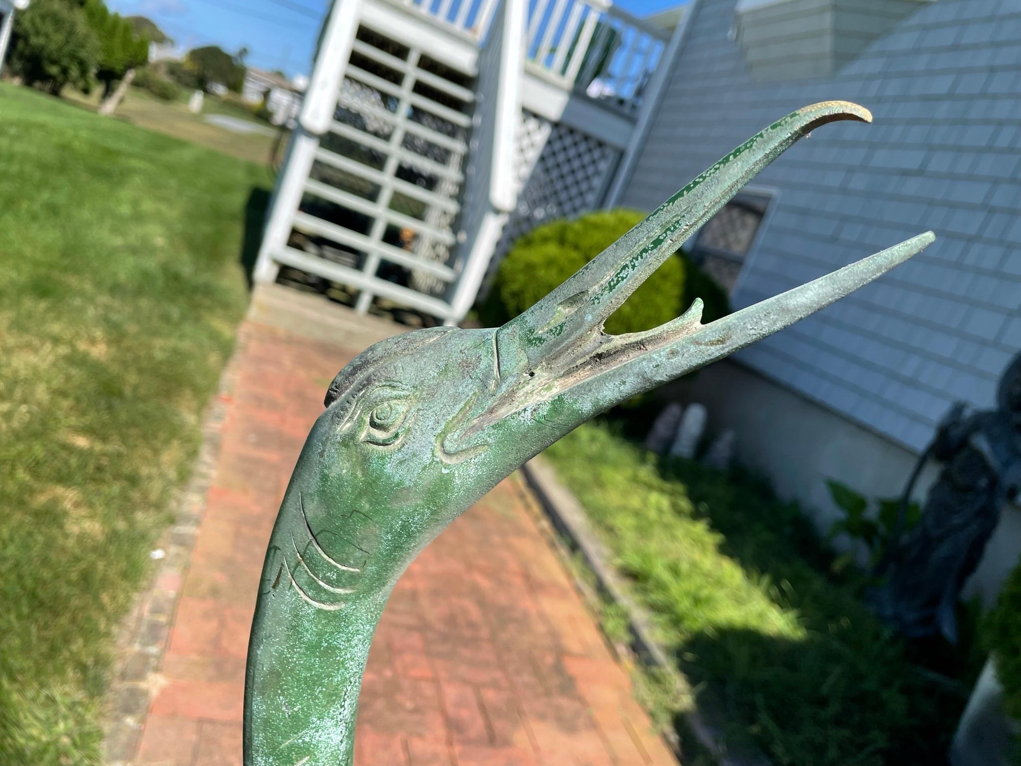 Japanese Pair Old Bronze Hand Cast Garden Cranes 2