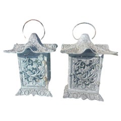 Vintage Japanese Pair Old Floral Ivy Pagoda Leaf Garden Lighting Lanterns
