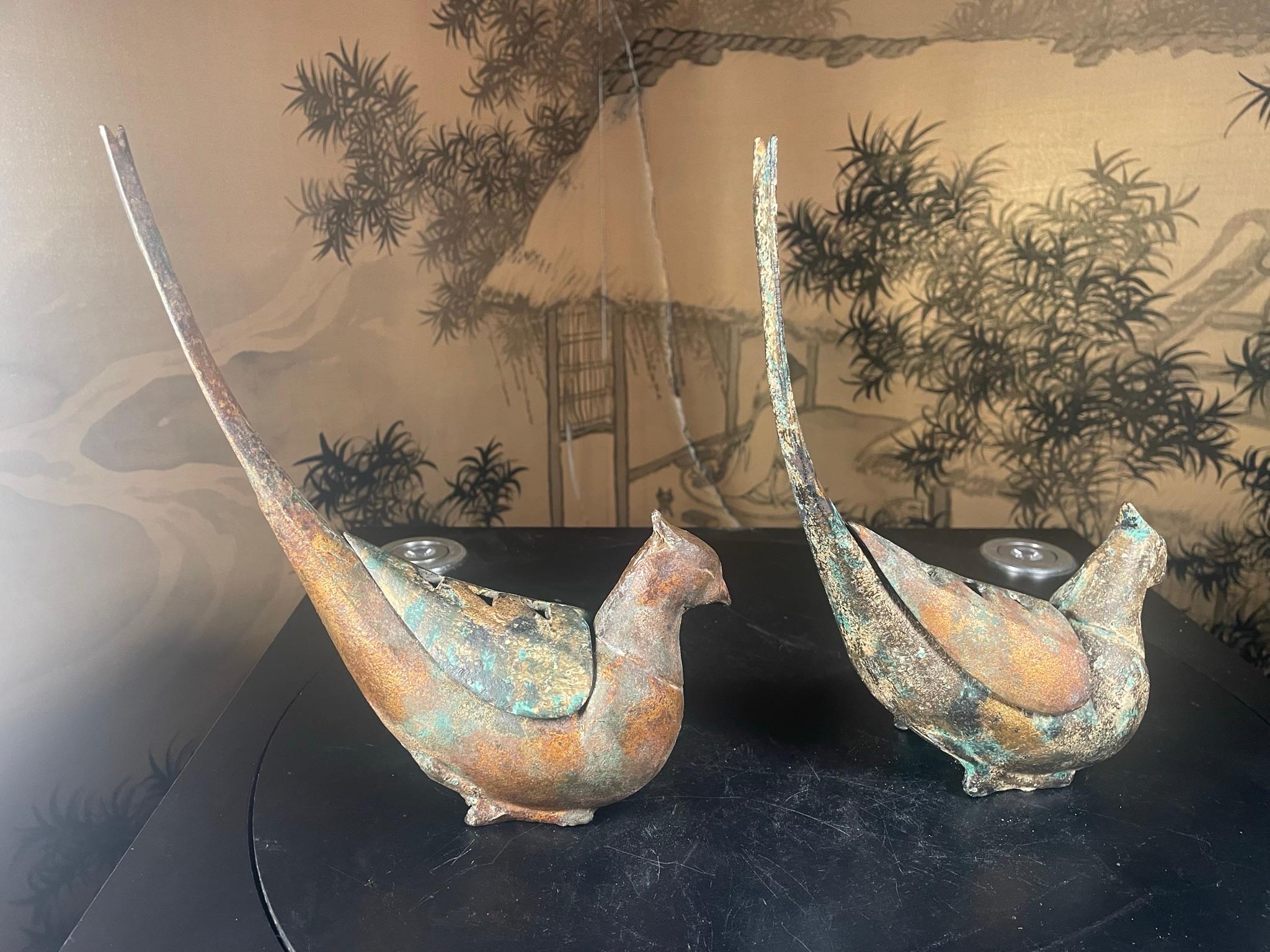 Japanese Pair Old Gilt Pheasant Bird Lanterns And Censers, Signed For Sale 3