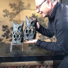 Japanese Pair of Old "Owl" Lighting Lanterns