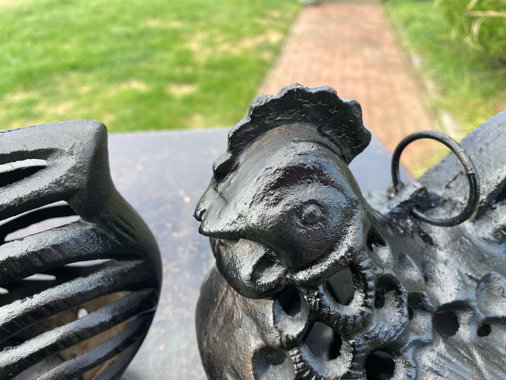 Japanese Pair Old Rooster And Hen Lighting Lanterns 5