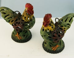 Japanese Pair Old Vintage Roosters Lighting Lanterns