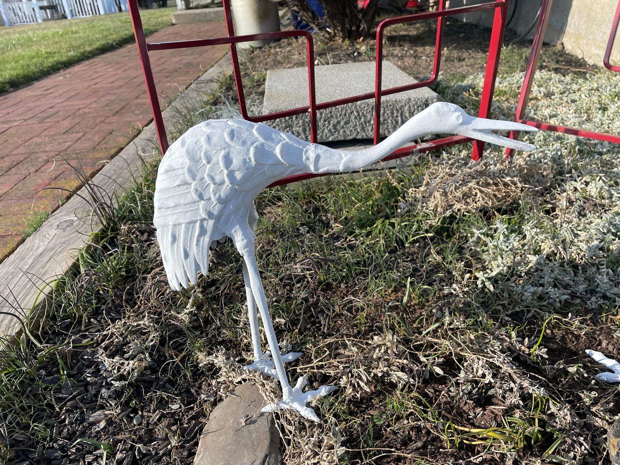 Japanese Pair Old White Hand Cast Garden Cranes For Sale 1