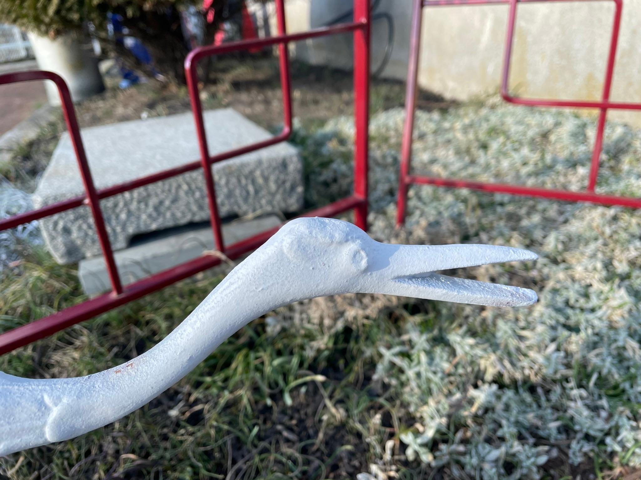Japanese Pair Old White Hand Cast Garden Cranes 2