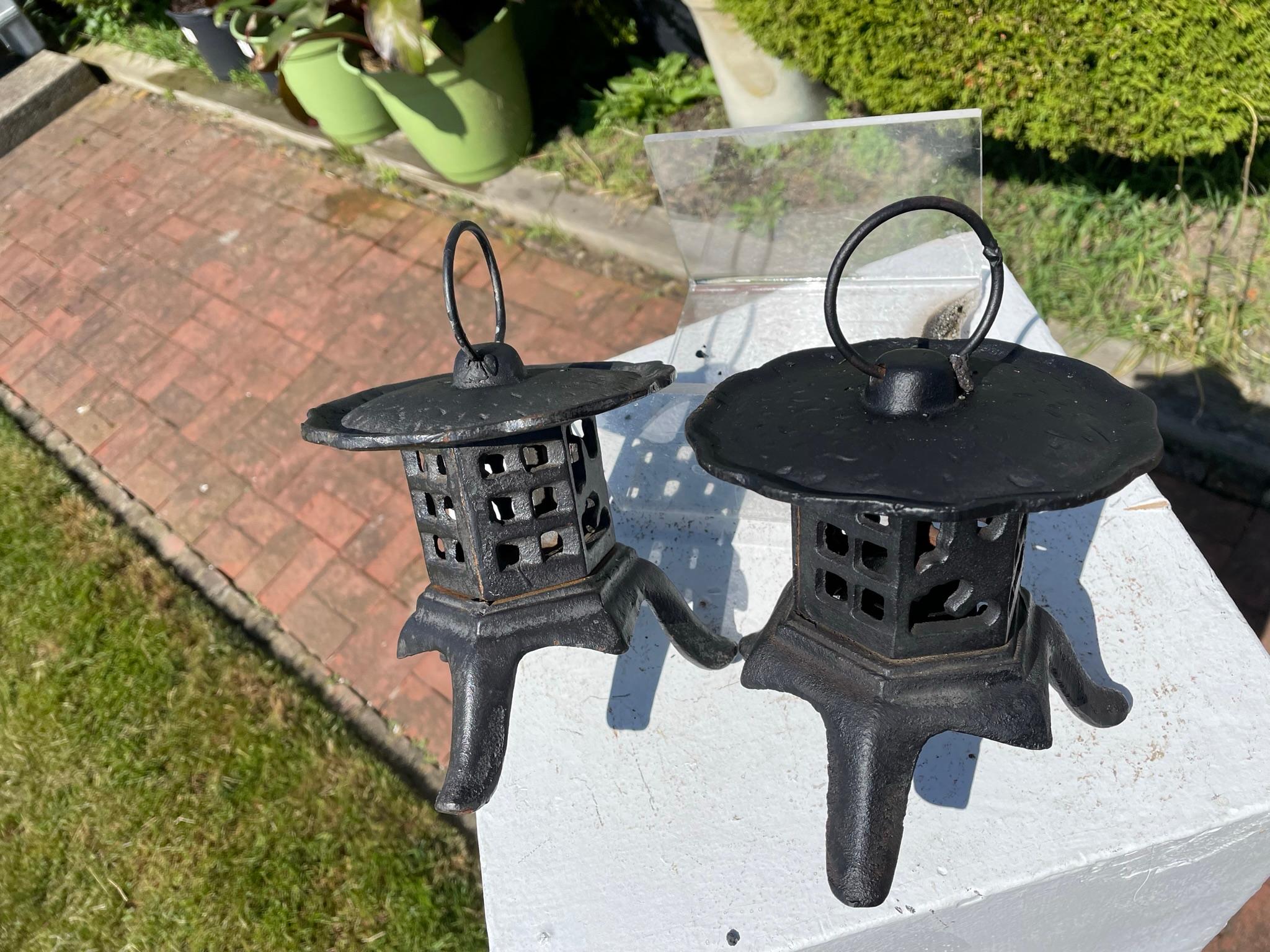 Japanese Pair Older Petite Yukimi Garden Lighting Lanterns 1