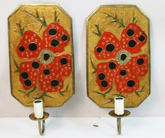 1960s Japanese Antique Cloisonné Brass and Enamel Wall Sconces Pair