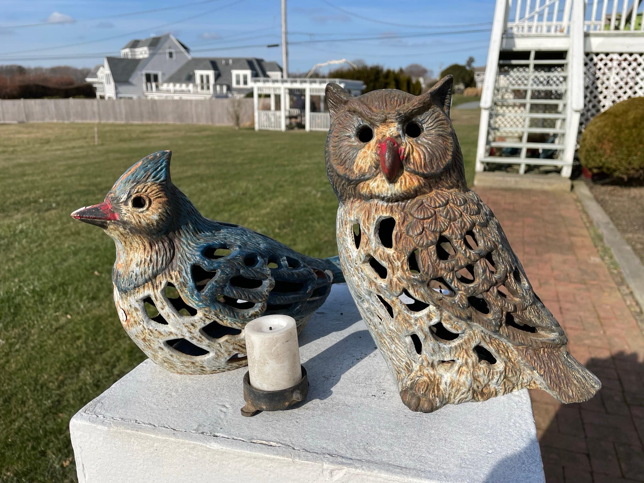 Iron Japanese Pair Owl and Bird  Garden Lanterns