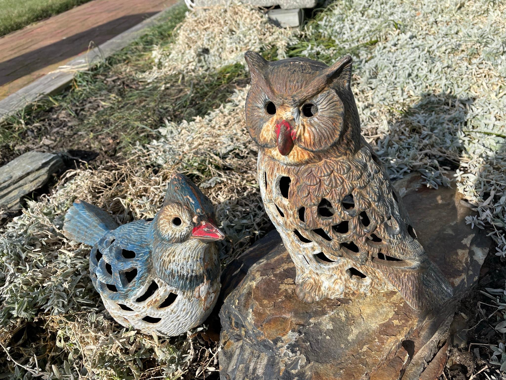 Showa Japanese Pair Owl and Bird  Garden Lanterns