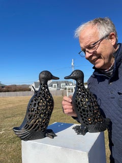 Japanese Pair Tall Old Mallard Duck Decoy Garden Lanterns