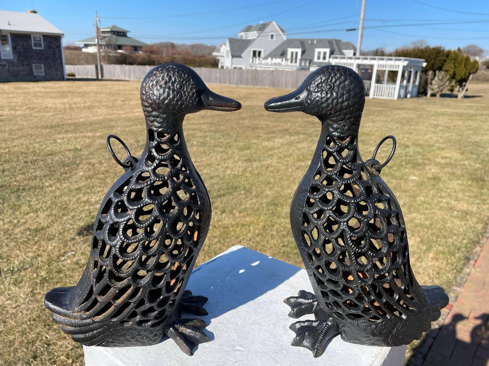 Showa Japanese Pair Tall Old Mallard Duck Decoy Garden Lanterns