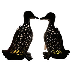 Retro Japanese Pair Tall Old Mallard Duck Decoy Garden Lanterns