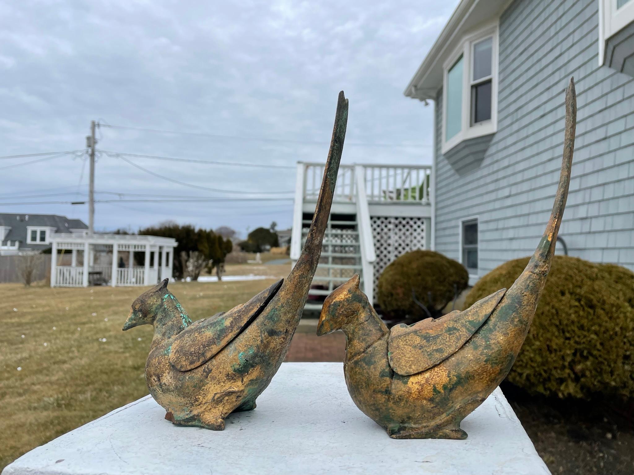 Japanese Pair Vintage Gilt Pheasant Bird Lanterns And Censers In Good Condition In South Burlington, VT