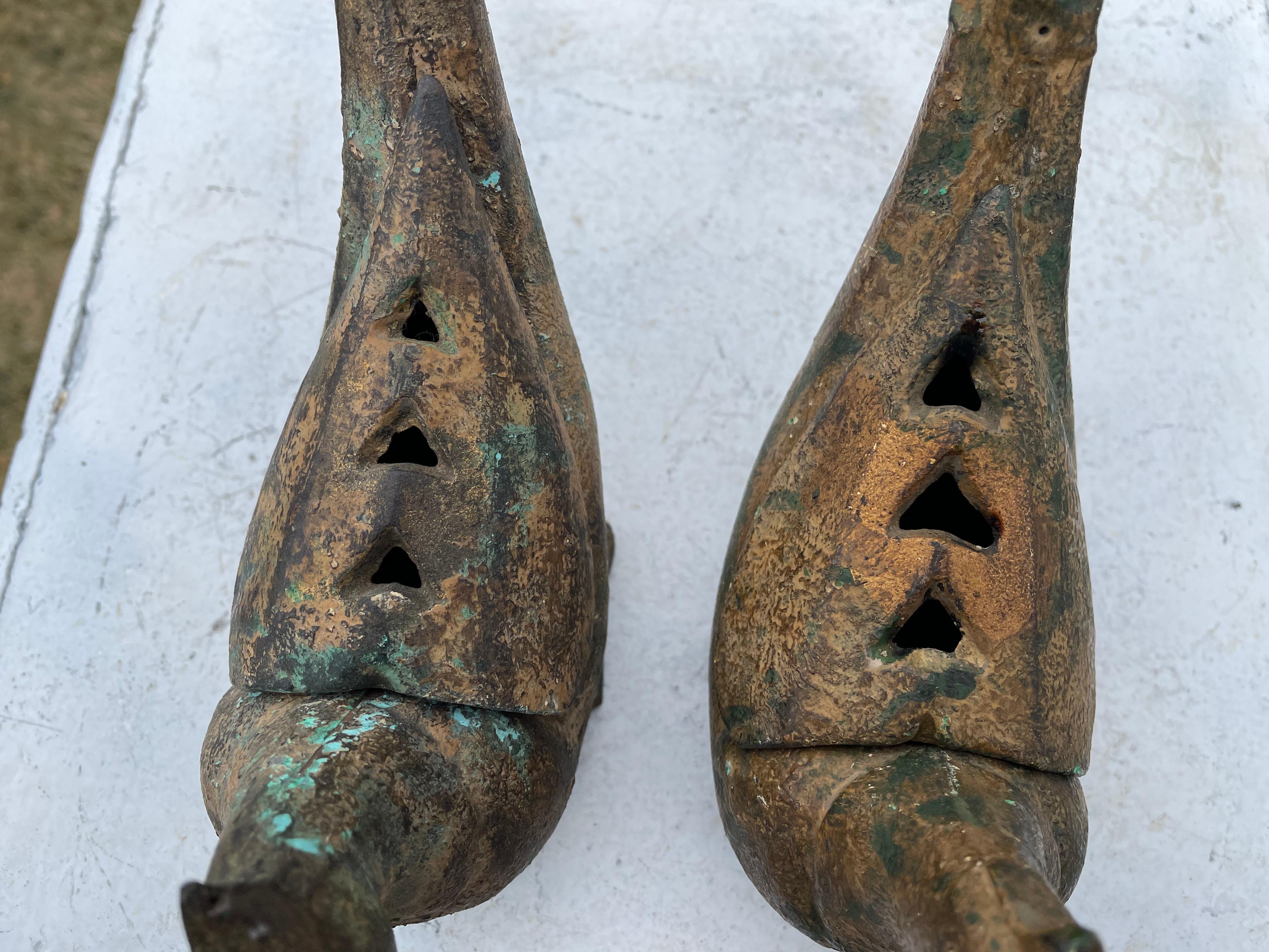 Iron Japanese Pair Vintage Gilt Pheasant Bird Lanterns And Censers