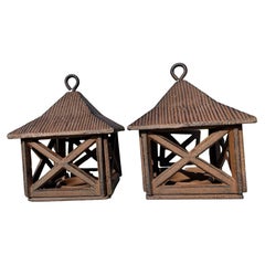 Japanese Pair Vintage Mountain House Lighting Lanterns