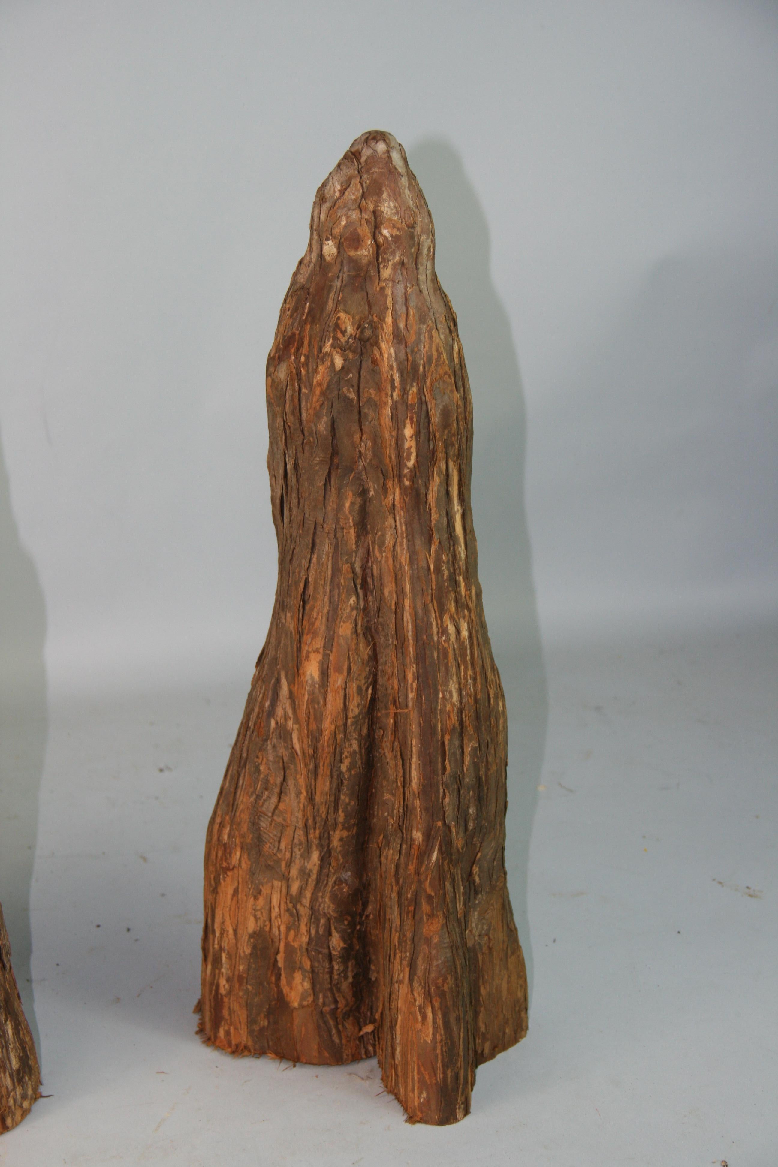 Japanese Pair Wabi Sabi Cedar Wood Sculptures For Sale 1