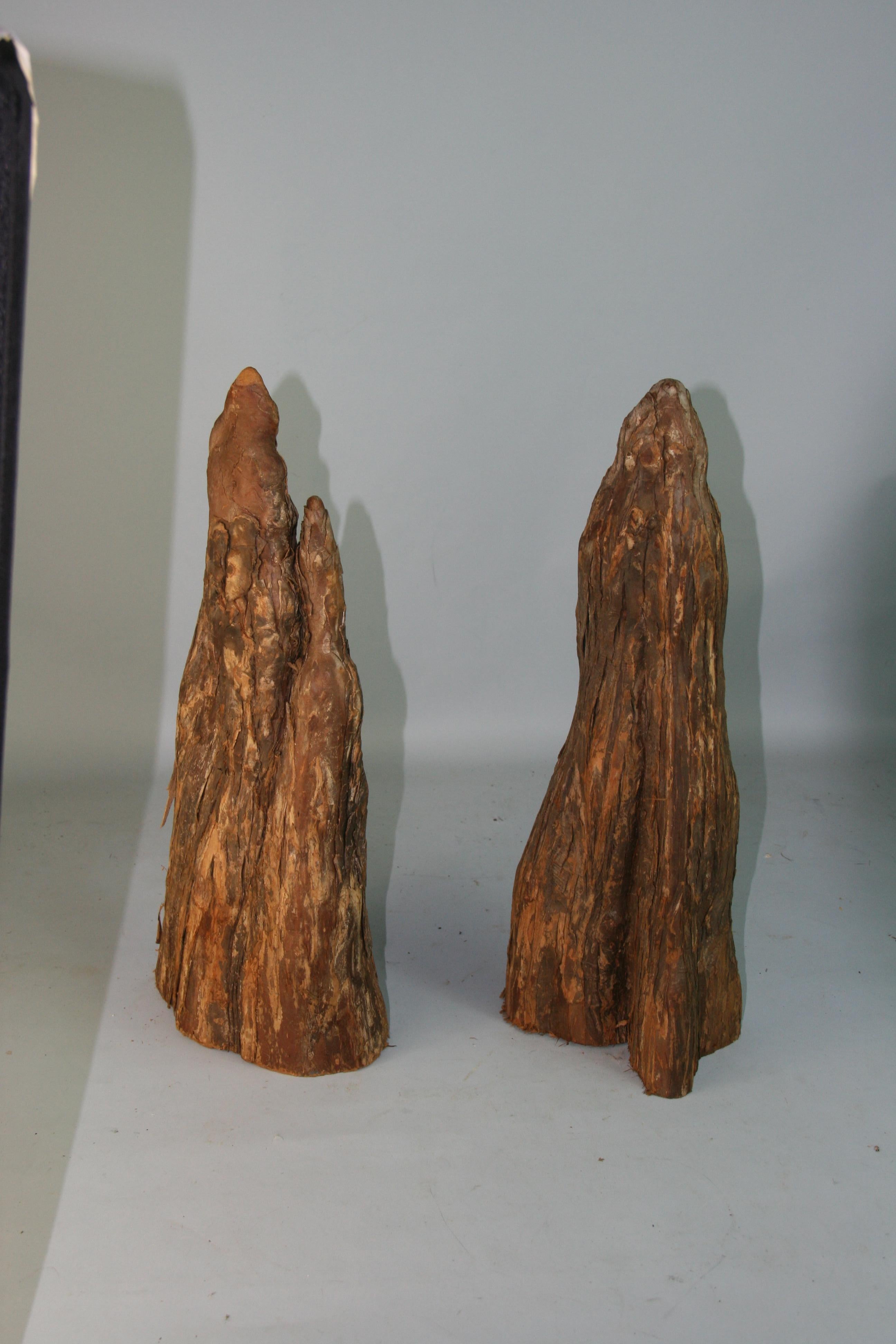 Japanese Pair Wabi Sabi Cedar Wood Sculptures For Sale 2